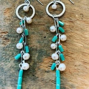 Cultured Pearl and Chrysoprase Cluster Earrings